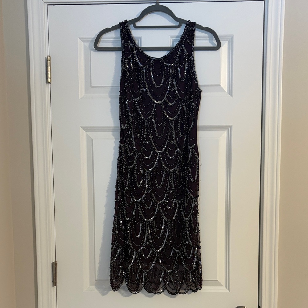 Pisarro Nights Purple and Silver Beaded Mini Dress